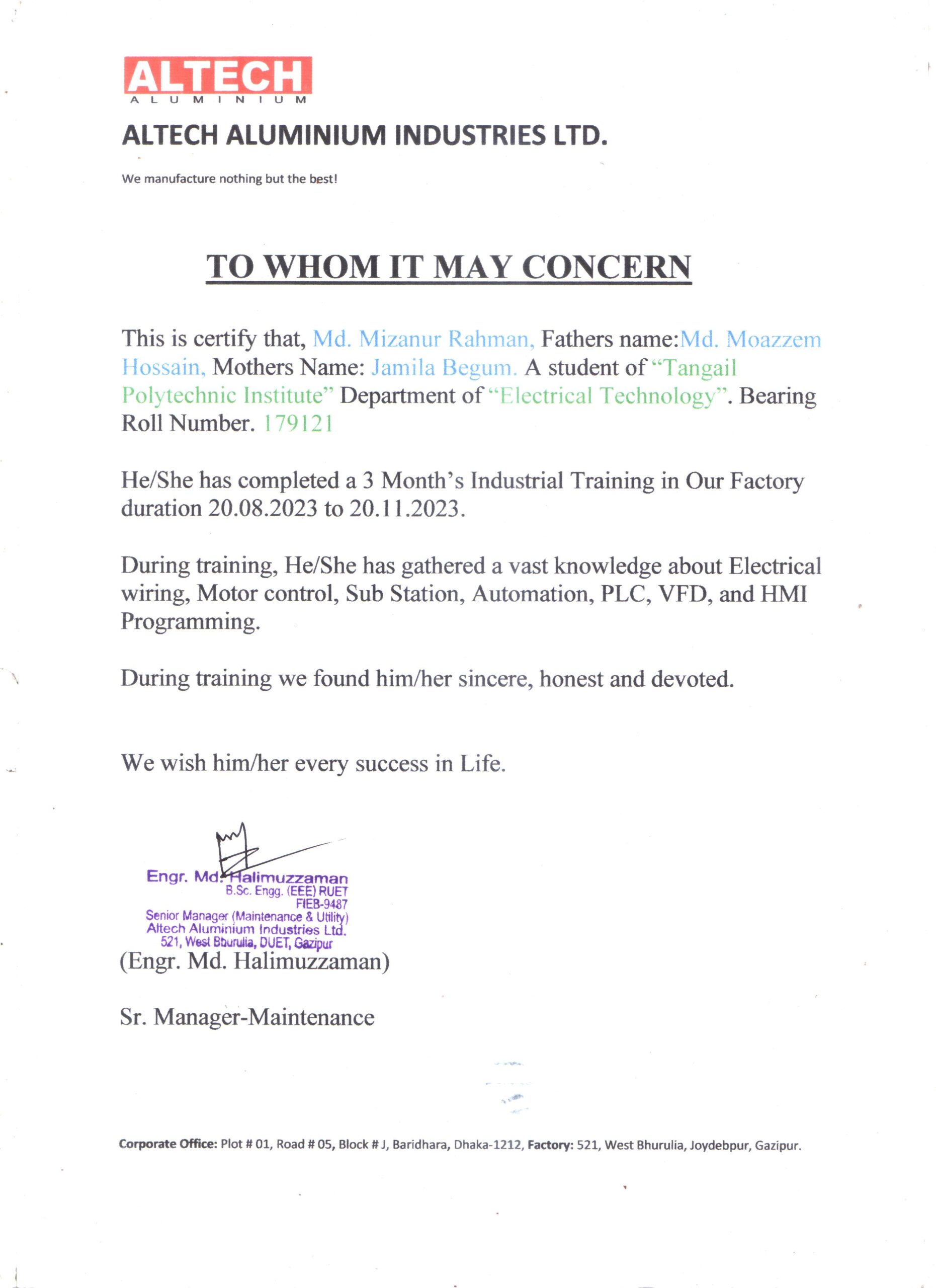 Training Completion Certificate